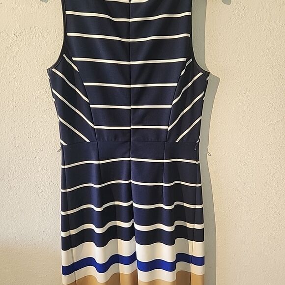 I Le New York Women's Dress Striped Blur Tan Midi Size 8. Missing Belt - Picture 5 of 6